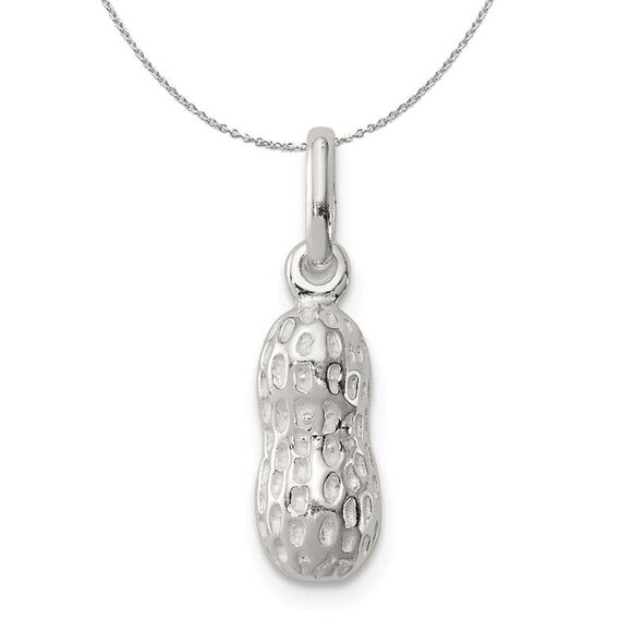 Sterling Silver 3D Peanut Charm Necklace - 24 Inch - Picture 1 of 8